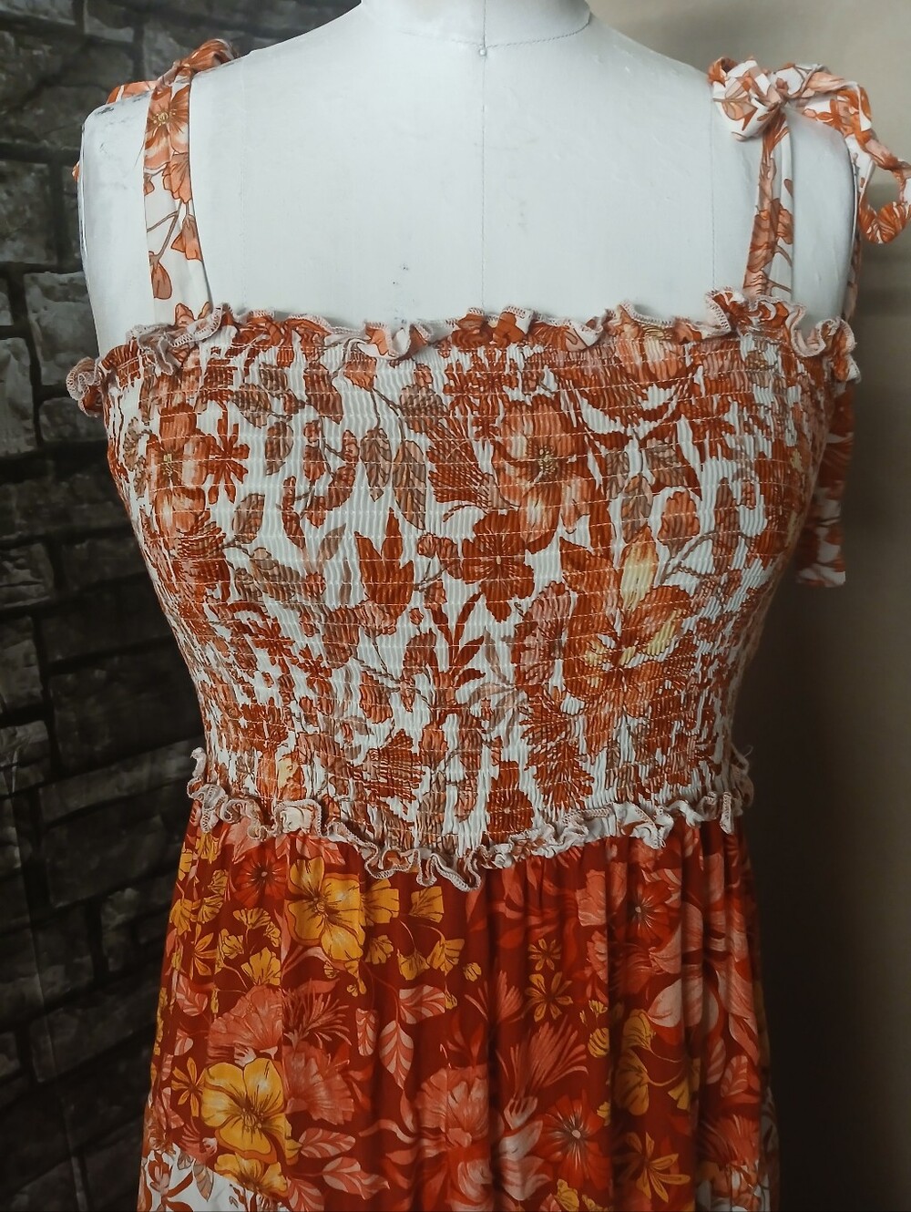 Abel The Label Rust Floral Smocked Maxi Dress with Ruffle Straps - Picture 4 of 9
